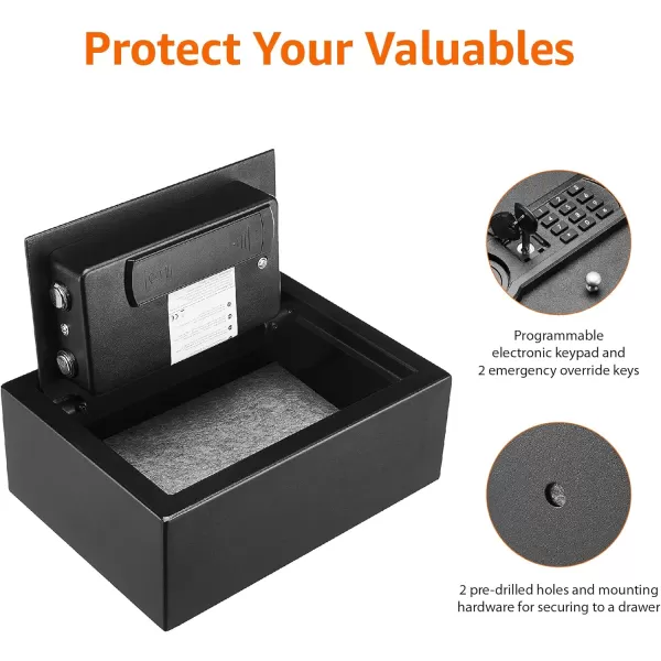 Amazon Basics Small Slim Desk Drawer Security Safe with Programmable Electronic Keypad 118 L x 86 W x 44 H inches BlackAmazon Basics Small Slim Desk Drawer Security Safe with Programmable Electronic Keypad 118 L x 86 W x 44 H inches Black