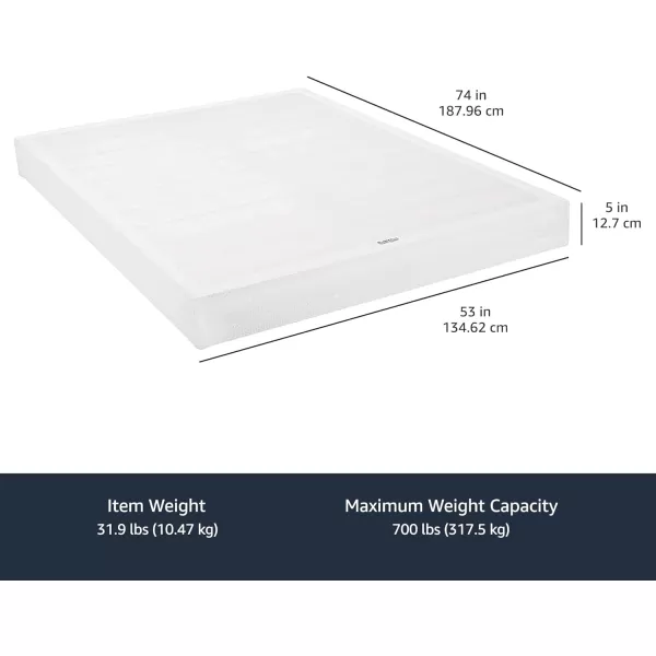 Amazon Basics Smart Box Spring Bed Base 5 Inch Mattress Foundation ToolFree Easy Assembly Twin WhiteFull