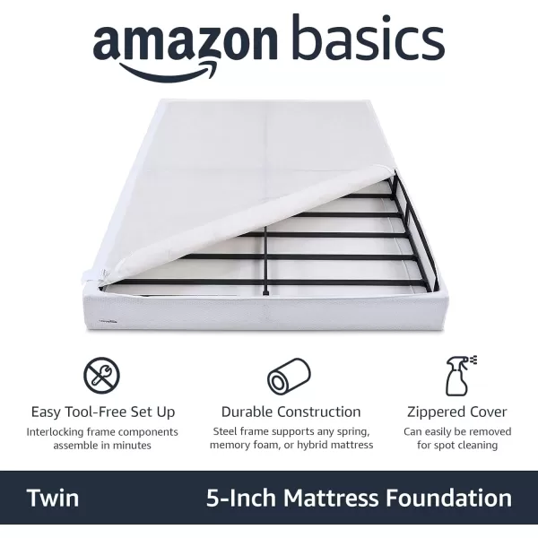 Amazon Basics Smart Box Spring Bed Base 5 Inch Mattress Foundation ToolFree Easy Assembly Twin WhiteTwin