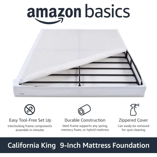 Amazon Basics Smart Box Spring Bed Base 9 Inch Mattress Foundation ToolFree Easy Assembly Queen WhiteCalifornia King