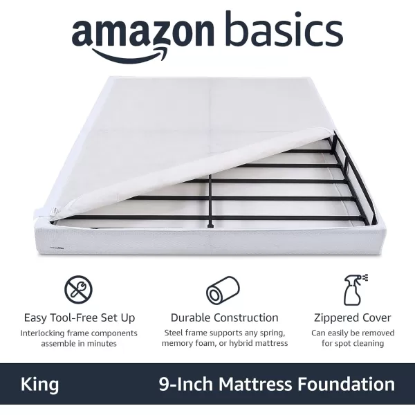 Amazon Basics Smart Box Spring Bed Base 9 Inch Mattress Foundation ToolFree Easy Assembly Queen WhiteKing