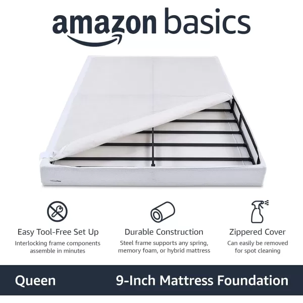 Amazon Basics Smart Box Spring Bed Base 9 Inch Mattress Foundation ToolFree Easy Assembly Queen WhiteQueen