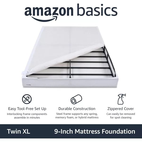 Amazon Basics Smart Box Spring Bed Base 9 Inch Mattress Foundation ToolFree Easy Assembly Queen WhiteTwin XL