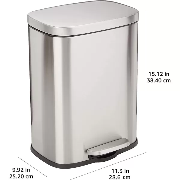 Amazon Basics Smudge Resistant Rectangular Trash Can With SoftClose Foot Pedal Brushed Stainless Steel 50 Liter132 Gallon Satin Nickel Finish12L  31 Gallon