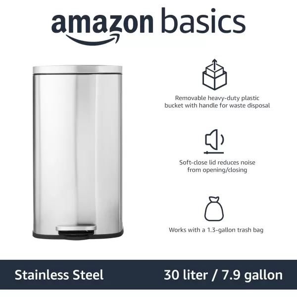 Amazon Basics Smudge Resistant Rectangular Trash Can With SoftClose Foot Pedal Brushed Stainless Steel 50 Liter132 Gallon Satin Nickel Finish30L  79 Gallon