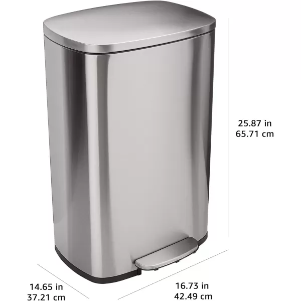 Amazon Basics Smudge Resistant Rectangular Trash Can With SoftClose Foot Pedal Brushed Stainless Steel 50 Liter132 Gallon Satin Nickel Finish50L  132 Gallon