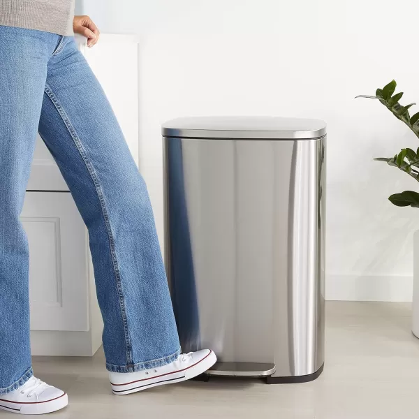 Amazon Basics Smudge Resistant Rectangular Trash Can With SoftClose Foot Pedal Brushed Stainless Steel 50 Liter132 Gallon Satin Nickel Finish50L  132 Gallon