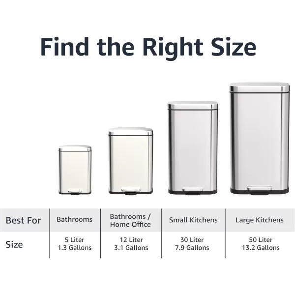 Amazon Basics Smudge Resistant Rectangular Trash Can With SoftClose Foot Pedal Brushed Stainless Steel 50 Liter132 Gallon Satin Nickel Finish5L  13 Gallon