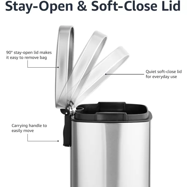 Amazon Basics Smudge Resistant Rectangular Trash Can With SoftClose Foot Pedal Brushed Stainless Steel 50 Liter132 Gallon Satin Nickel Finish5L  13 Gallon