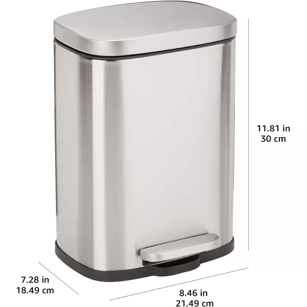 Amazon Basics Smudge Resistant Rectangular Trash Can With SoftClose Foot Pedal Brushed Stainless Steel 50 Liter132 Gallon Satin Nickel Finish5L  13 Gallon