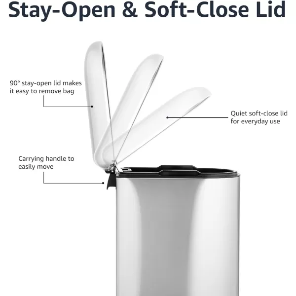 Amazon Basics Smudge Resistant Small DShaped Trash Can With SoftClose Foot Pedal For Narrow Spaces 10 Liter26 Gallons Brushed Stainless SteelNarrow 10L  26 Gallon Brushed Stainless Steel