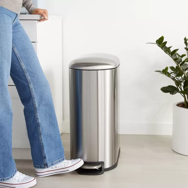 Amazon Basics Smudge Resistant Small DShaped Trash Can With SoftClose Foot Pedal For Narrow Spaces 10 Liter26 Gallons Brushed Stainless SteelNarrow 40L  105 Gallon Brushed Stainless Steel