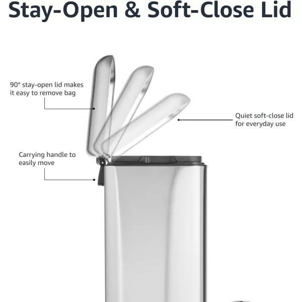Amazon Basics Smudge Resistant Small DShaped Trash Can With SoftClose Foot Pedal For Narrow Spaces 10 Liter26 Gallons Brushed Stainless SteelWide 40L  105 Gallon Brushed Stainless Steel