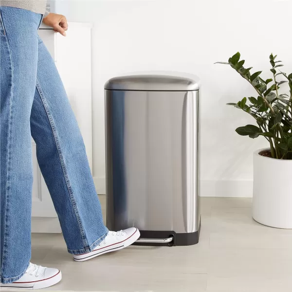 Amazon Basics Smudge Resistant Small DShaped Trash Can With SoftClose Foot Pedal For Narrow Spaces 10 Liter26 Gallons Brushed Stainless SteelWide 40L  105 Gallon Brushed Stainless Steel