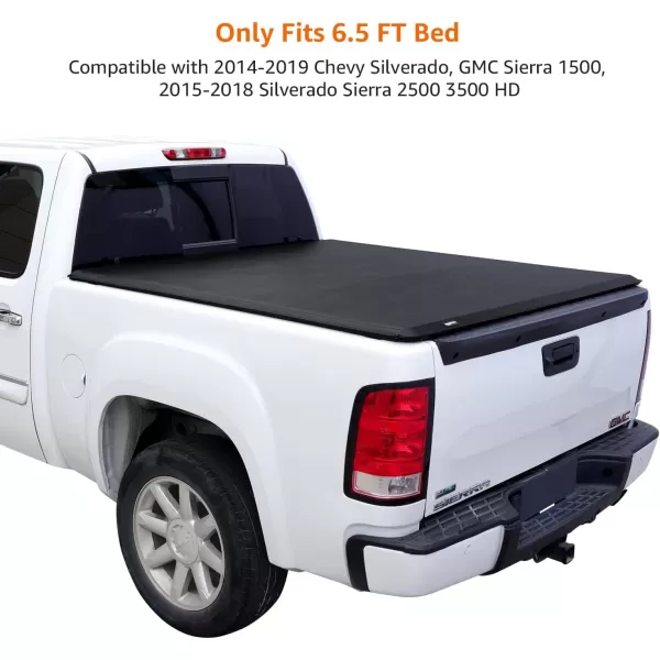 Amazon Basics Soft Roll Up Tonneau Cover for 20142019 Chevy Silverado GMC Sierra 1500 20152018 Silverado Sierra 2500 3500 HD Fleetside Bed Length 65Bed Length 65