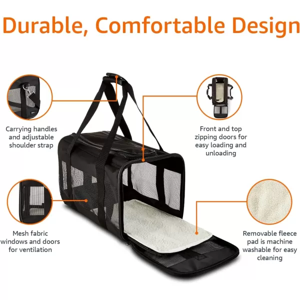 Amazon Basics SoftSided Mesh Pet Travel Carrier for Cat Dog Large Black165L x 94W x 98H Without Wheels