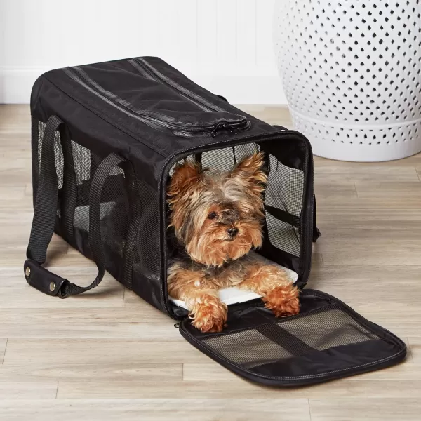 Amazon Basics SoftSided Mesh Pet Travel Carrier for Cat Dog Large BlackLarge Without Wheels