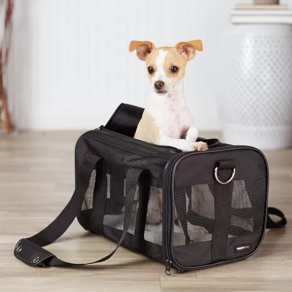 Amazon Basics SoftSided Mesh Pet Travel Carrier for Cat Dog Large BlackSmall Without Wheels