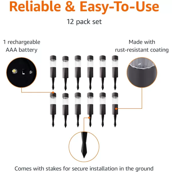 Amazon Basics Solar Outdoor Lights LED lights for Garden Pathway Patio Black 185 in x 185 in x 981 in 12PackBlack 12Pack
