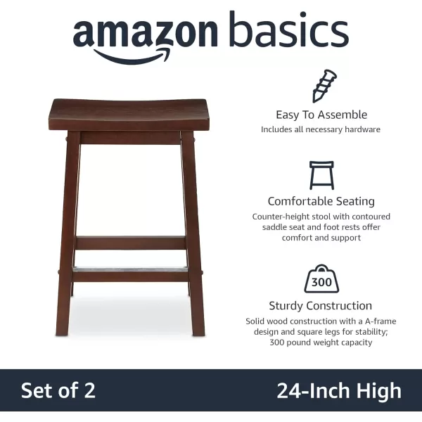 Amazon Basics Solid Wood SaddleSeat Kitchen Counter Barstool 29Inch Height Black  Set of 2Walnut 24 Counter Stool