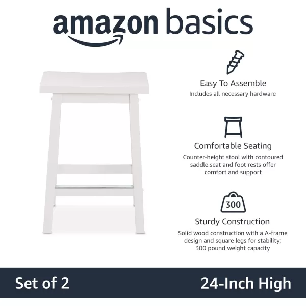 Amazon Basics Solid Wood SaddleSeat Kitchen Counter Barstool 29Inch Height Black  Set of 2White 24 Counter Stool