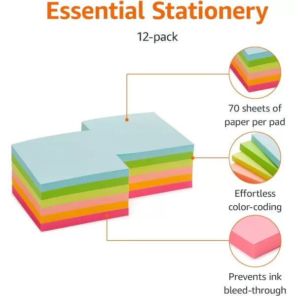Amazon Basics Square Sticky Notes 3 x 3Inch Assorted Colors 12Pack12 pack