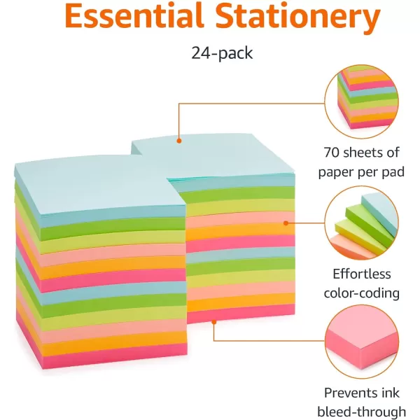 Amazon Basics Square Sticky Notes 3 x 3Inch Assorted Colors 12Pack24 pack