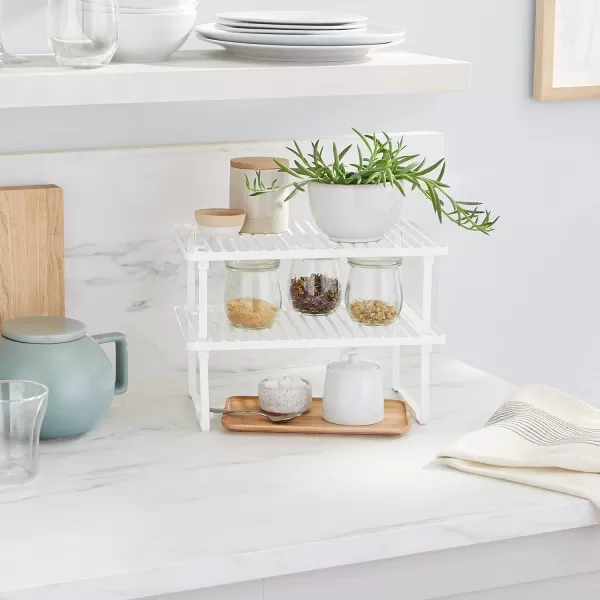 Amazon Basics Stackable Metal Kitchen Storage Shelves Set of 2  White 125 L x 8 D x 45 HAmazon Basics Stackable Metal Kitchen Storage Shelves Set of 2  White 125 L x 8 D x 45 H