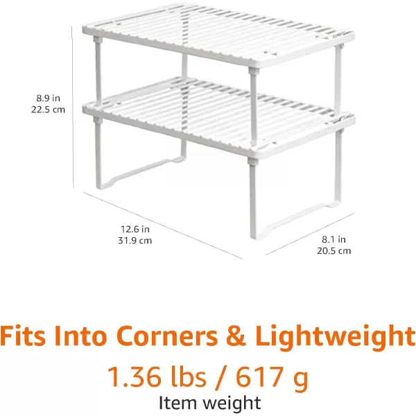 Amazon Basics Stackable Metal Kitchen Storage Shelves Set of 2  White 125 L x 8 D x 45 HAmazon Basics Stackable Metal Kitchen Storage Shelves Set of 2  White 125 L x 8 D x 45 H