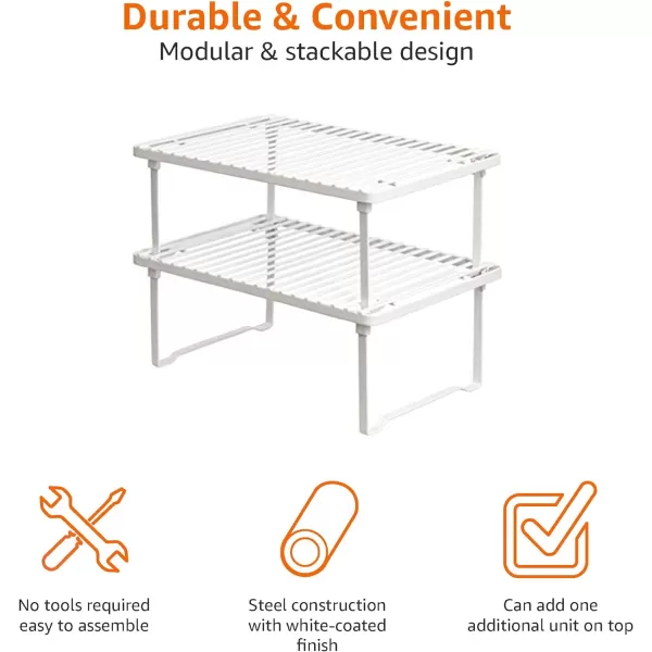 Amazon Basics Stackable Metal Kitchen Storage Shelves Set of 2  White 125 L x 8 D x 45 HAmazon Basics Stackable Metal Kitchen Storage Shelves Set of 2  White 125 L x 8 D x 45 H