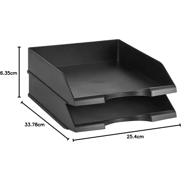Amazon Basics Stackable Office Letter Organizer Desk Tray  Pack of 2 Blackletter tray