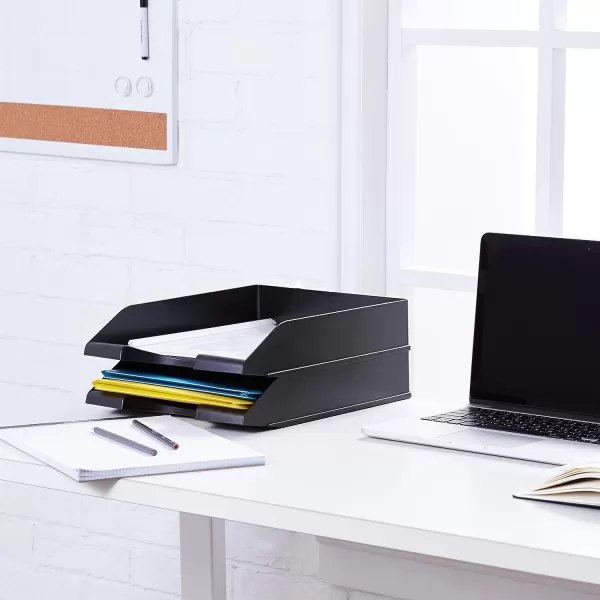 Amazon Basics Stackable Office Letter Organizer Desk Tray  Pack of 2 Blackletter tray
