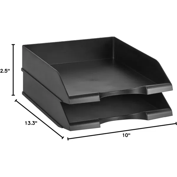 Amazon Basics Stackable Office Letter Organizer Desk Tray  Pack of 2 Blackletter tray