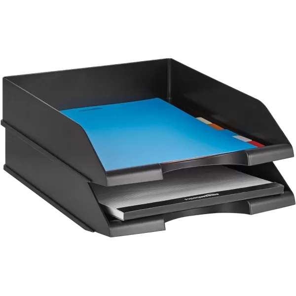 Amazon Basics Stackable Office Letter Organizer Desk Tray  Pack of 2 Blackletter tray