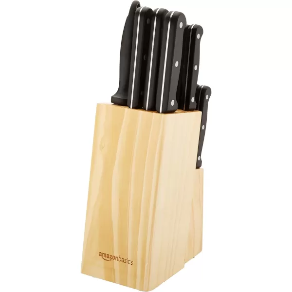 Amazon Basics Stainless Steel Comfort Grip Knife Set with Block 18Piece14Piece Traditional Handle Design