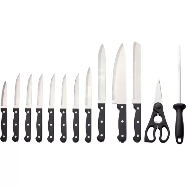 Amazon Basics Stainless Steel Comfort Grip Knife Set with Block 18Piece14Piece Traditional Handle Design