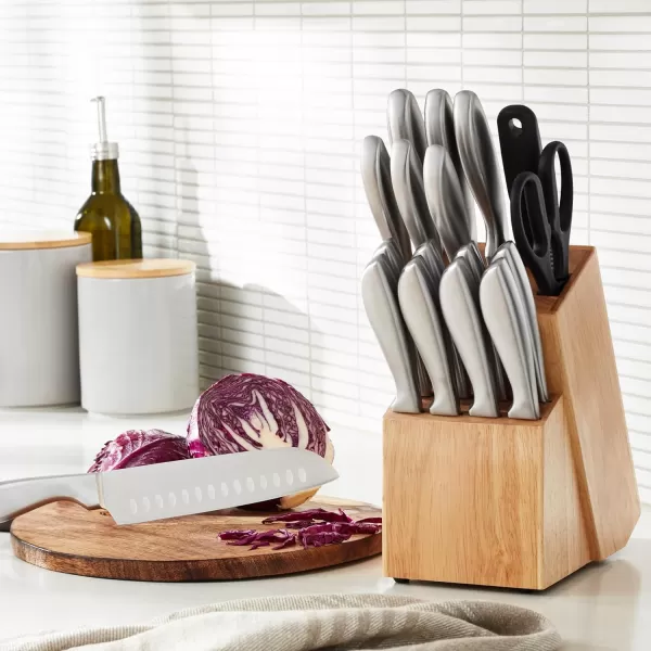 Amazon Basics Stainless Steel Comfort Grip Knife Set with Block 18Piece18Piece Comfort Grip Handle Design