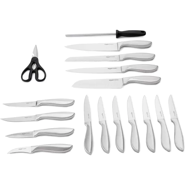 Amazon Basics Stainless Steel Comfort Grip Knife Set with Block 18Piece18Piece Comfort Grip Handle Design