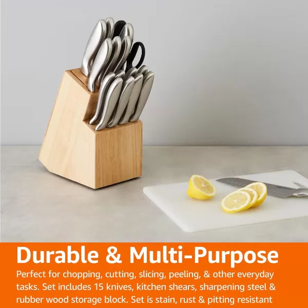 Amazon Basics Stainless Steel Comfort Grip Knife Set with Block 18Piece18Piece Comfort Grip Handle Design