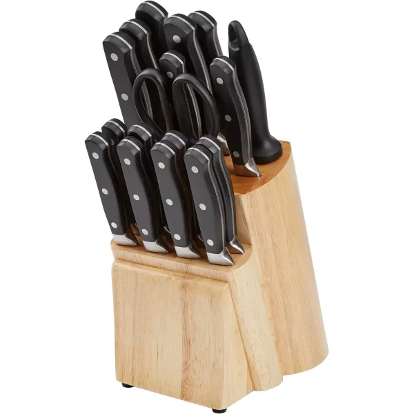 Amazon Basics Stainless Steel Comfort Grip Knife Set with Block 18Piece18Piece Traditional Handle Design