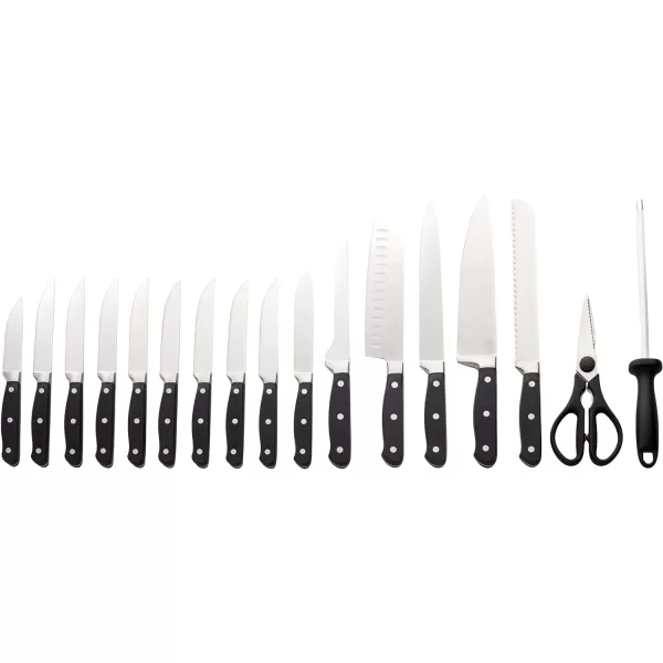 Amazon Basics Stainless Steel Comfort Grip Knife Set with Block 18Piece18Piece Traditional Handle Design