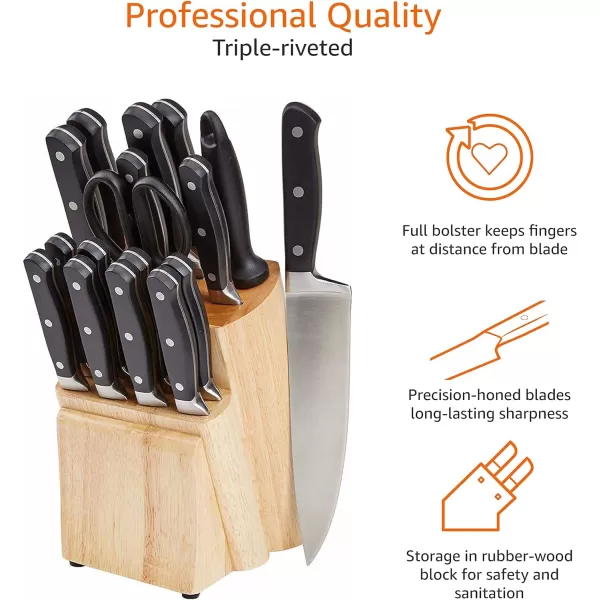 Amazon Basics Stainless Steel Comfort Grip Knife Set with Block 18Piece9Piece Traditional Handle Design
