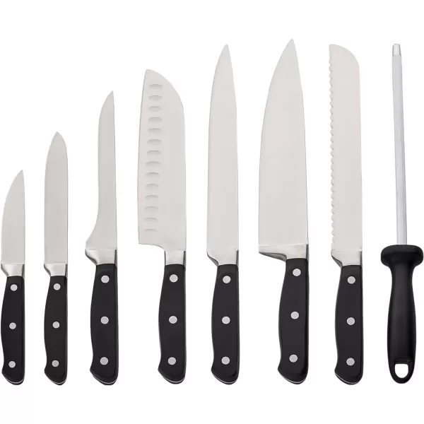 Amazon Basics Stainless Steel Comfort Grip Knife Set with Block 18Piece9Piece Traditional Handle Design