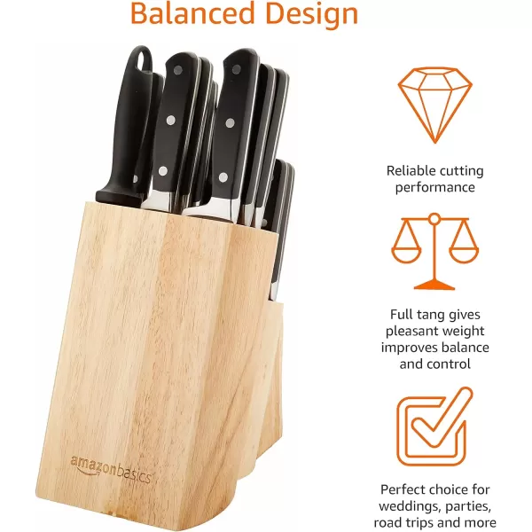 Amazon Basics Stainless Steel Comfort Grip Knife Set with Block 18Piece9Piece Traditional Handle Design