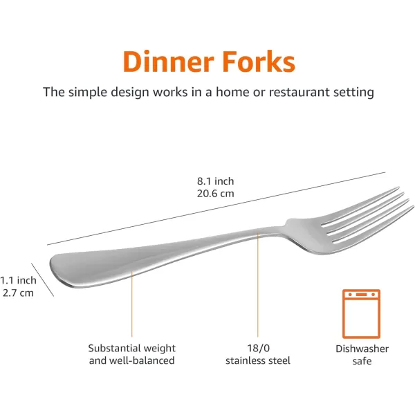 Amazon Basics Stainless Steel Dinner Forks with Round Edge Pack of 12 SilverAmazon Basics Stainless Steel Dinner Forks with Round Edge Pack of 12 Silver