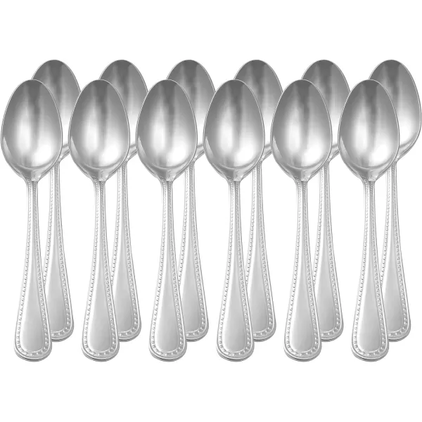 Amazon Basics Stainless Steel Dinner Spoons with Pearled Edge Set of 12 SilverAmazon Basics Stainless Steel Dinner Spoons with Pearled Edge Set of 12 Silver
