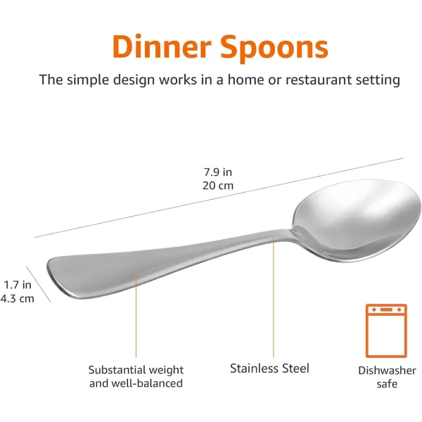 Amazon Basics Stainless Steel Dinner Spoons with Round Edge Pack of 12 SilverAmazon Basics Stainless Steel Dinner Spoons with Round Edge Pack of 12 Silver