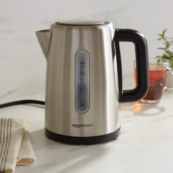 Amazon Basics Stainless Steel Fast Portable Electric Hot Water Kettle for Tea and Coffee 17Liter Black and SliverAmazon Basics Stainless Steel Fast Portable Electric Hot Water Kettle for Tea and Coffee 17Liter Black and Sliver