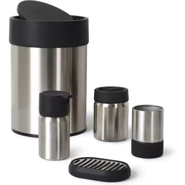 Amazon Basics Stainless Steel Trash Waste Can with Lid WhiteBlack Soap Dish