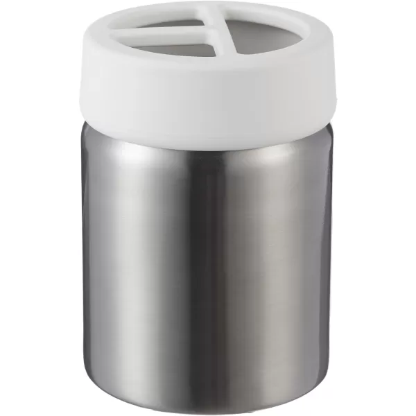 Amazon Basics Stainless Steel Trash Waste Can with Lid WhiteWhite Toothbrush Holder